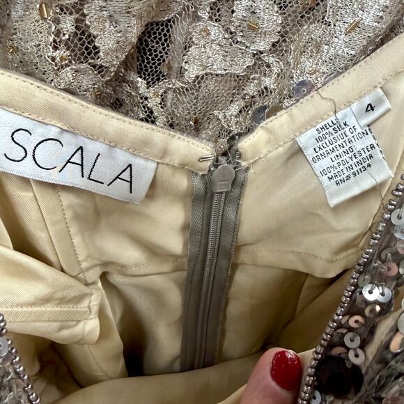 Scala Sexy Silver Beaded Sequin Cocktail Dress 4 Coquette Elegant Formal Luxury - Picture 10 of 14